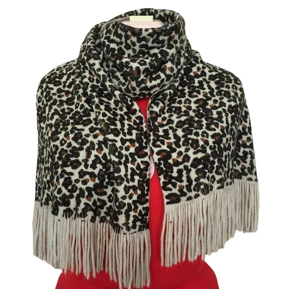 Cejon Leopard Winter Scarf Brown Cream Animal Print Fringed Warm Long Soft 64" - Picture 4 of 4